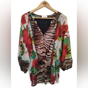 Calvin Klein Semi Sheer Colorful Fun Multi Pattern Top Size Large